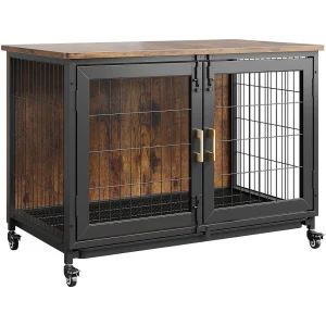 Wooden Dog Crate Furniture with Wheels
