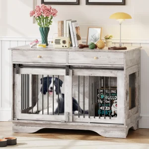 Dog Furniture Crate with Storage Drawers and Removable Divider
