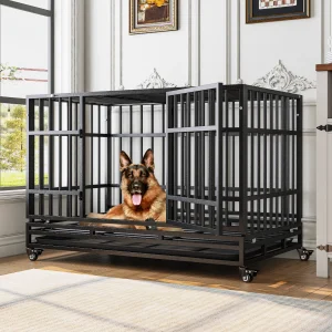 48" Escape-Proof Steel Cage for High Anxiety Dogs with Double Doors